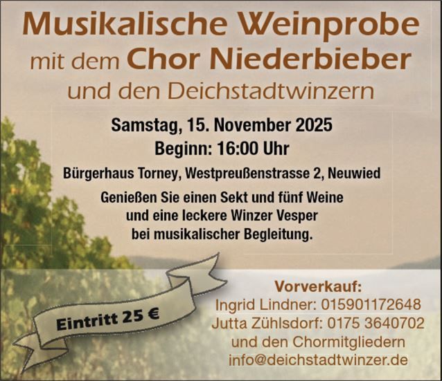 Musikalische Weinprobe von Chor Niederbieber & Deichstadtwinzer